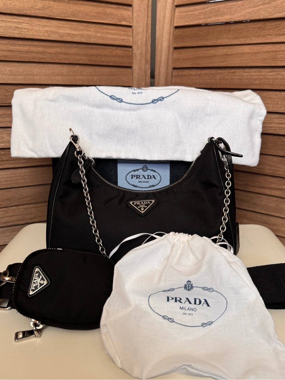 Prada Re-Edition 2005 Black Nylon Shoulder Bag 1BH204 Full Set